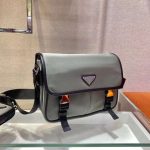 原單複刻普拉達包包 Prada Re-Nylon和Saffiano皮革單肩包 灰