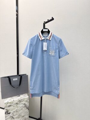 特姆佈朗原單女款Polo領連衣裙淺藍色