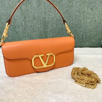 原單複刻VALENTINO華倫天奴包包 VLOGO SIGNATURE LOCÒ小牛皮手袋 橙