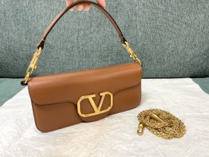原單複刻VALENTINO華倫天奴包包 VLOGO SIGNATURE LOCÒ小牛皮手袋 棕