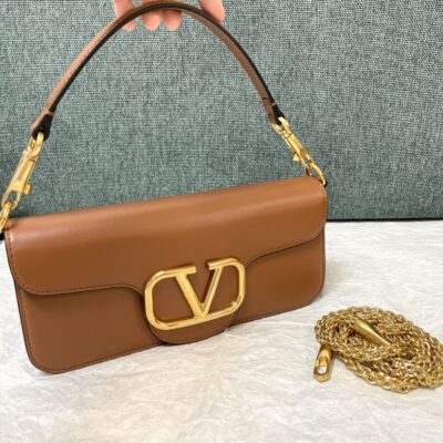 原單複刻VALENTINO華倫天奴包包 VLOGO SIGNATURE LOCÒ小牛皮手袋 棕