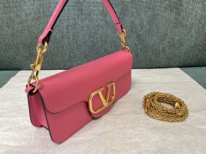 原單複刻VALENTINO華倫天奴包包 VLOGO SIGNATURE LOCÒ小牛皮手袋 玫紅