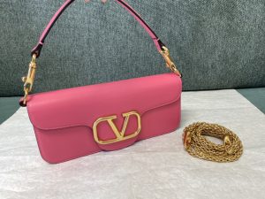 原單複刻VALENTINO華倫天奴包包 VLOGO SIGNATURE LOCÒ小牛皮手袋 玫紅