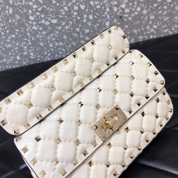 高仿VALENTINO華倫天奴包包 ROCKSTUD SPIKE小號軟牛革手袋 白色