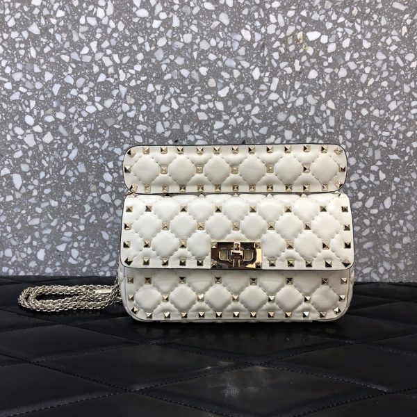 高仿VALENTINO華倫天奴包包 ROCKSTUD SPIKE小號軟牛革手袋 白色