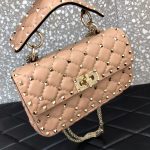 高仿VALENTINO華倫天奴包包 ROCKSTUD SPIKE小號軟牛革手袋 杏色