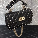 高仿VALENTINO華倫天奴包包 ROCKSTUD SPIKE小號軟牛革手袋 黑金