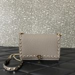 原單VALENTINO華倫天奴包包 Garavani ROCKSTUD粒面小牛皮鏈條手袋 灰色