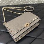 原單VALENTINO華倫天奴包包 Garavani ROCKSTUD粒面小牛皮鏈條手袋 灰色