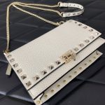 原單VALENTINO華倫天奴包包 Garavani ROCKSTUD粒面小牛皮鏈條手袋 米白