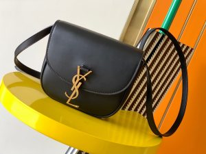 専櫃複刻YSL聖羅蘭包包 kaia滑面皮革小型書包 馬鞍包 黑色