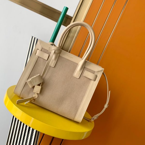 原單YSL聖羅蘭包包 sac de jour牛皮+啞麻布手挽袋 風琴包26cm