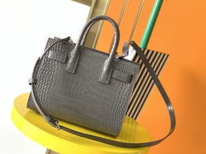 高仿YSL聖羅蘭包包 sac de jour鱷魚壓紋光面皮革NANO手袋 灰色
