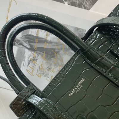 高仿YSL聖羅蘭包包 sac de jour鱷魚壓紋光面皮革NANO手袋 緑色
