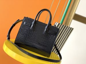 高仿YSL聖羅蘭包包 sac de jour鱷魚壓紋光面皮革NANO手袋 深藍