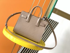 高仿YSL聖羅蘭包包 sac de jour鱷魚壓紋光面皮革NANO手袋 杏色