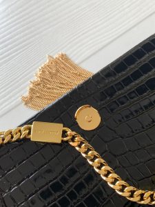 1比1原單YSL聖羅蘭包包 KATE鱷魚壓紋皮革小型流蘇手袋 黑金