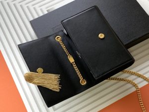 専櫃複刻YSL聖羅蘭包包 kate粒面皮革小型流蘇手袋 平紋黑金