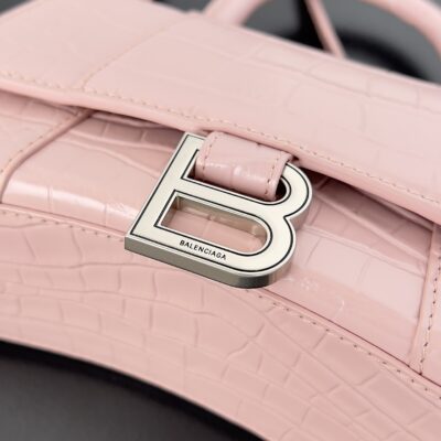高仿balenciaga巴黎世家 HOURGLASS 加小號鱷魚紋壓紋手提包沙漏包冰粉