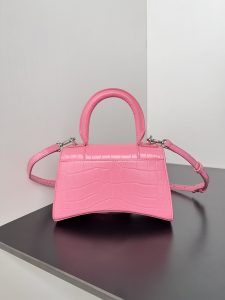 原單balenciaga巴黎世家 HOURGLASS 加小號鱷魚紋壓紋手提包沙漏包粉色