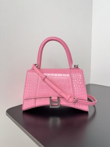 原單balenciaga巴黎世家 HOURGLASS 鱷魚紋壓紋手提包沙漏包粉色
