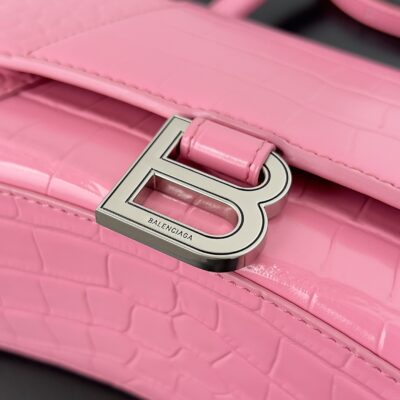 原單balenciaga巴黎世家 HOURGLASS 鱷魚紋壓紋手提包沙漏包粉色