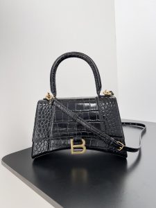 高仿balenciaga巴黎世家 HOURGLASS 鱷魚紋壓紋手提包沙漏包 黑色金扣