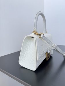 高仿balenciaga巴黎世家 HOURGLASS 加小號鱷魚紋壓紋手提包沙漏包 白色金扣