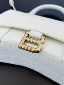 高仿balenciaga巴黎世家 HOURGLASS 加小號鱷魚紋壓紋手提包沙漏包 白色金扣