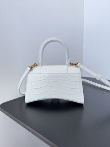 高仿balenciaga巴黎世家 HOURGLASS 加小號鱷魚紋壓紋手提包沙漏包 白色金扣