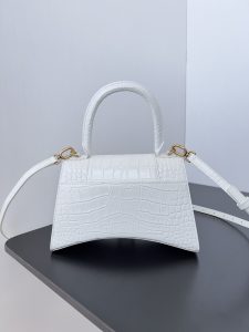 高仿balenciaga巴黎世家 HOURGLASS 鱷魚紋壓紋手提包沙漏包 白色金扣