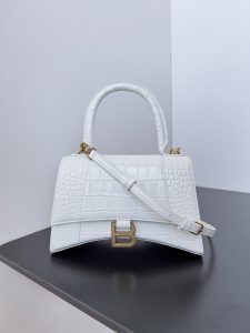 高仿balenciaga巴黎世家 HOURGLASS 鱷魚紋壓紋手提包沙漏包 白色金扣