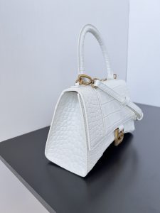 高仿balenciaga巴黎世家 HOURGLASS 鱷魚紋壓紋手提包沙漏包 白色金扣
