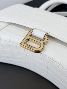 高仿balenciaga巴黎世家 HOURGLASS 鱷魚紋壓紋手提包沙漏包 白色金扣
