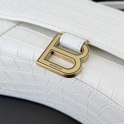 高仿balenciaga巴黎世家 HOURGLASS 鱷魚紋壓紋手提包沙漏包 白色金扣