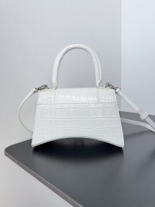 高仿balenciaga巴黎世家 HOURGLASS 鱷魚紋壓紋手提包沙漏包 白色銀扣