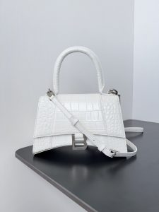 高仿balenciaga巴黎世家 HOURGLASS 鱷魚紋壓紋手提包沙漏包 白色銀扣