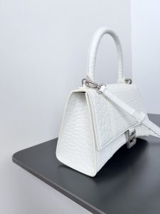 高仿balenciaga巴黎世家 HOURGLASS 鱷魚紋壓紋手提包沙漏包 白色銀扣