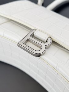 高仿balenciaga巴黎世家 HOURGLASS 鱷魚紋壓紋手提包沙漏包 白色銀扣