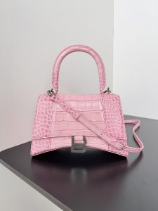 高仿balenciaga巴黎世家 HOURGLASS 鱷魚紋壓紋手提包沙漏包 巴黎粉