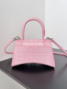 高仿balenciaga巴黎世家 HOURGLASS 鱷魚紋壓紋手提包沙漏包 巴黎粉
