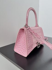 高仿balenciaga巴黎世家 HOURGLASS 鱷魚紋壓紋手提包沙漏包 巴黎粉