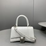 原單balenciaga巴黎世家 HOURGLASS 加小號鱷魚紋壓紋手提包沙漏包 白色銀扣