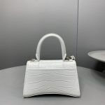 原單balenciaga巴黎世家 HOURGLASS 加小號鱷魚紋壓紋手提包沙漏包 白色銀扣