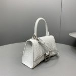 原單balenciaga巴黎世家 HOURGLASS 加小號鱷魚紋壓紋手提包沙漏包 白色銀扣