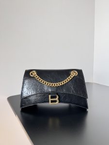 原單複刻balenciaga巴黎世家 CRUSH小號黑色壓光牛皮革鏈帶包
