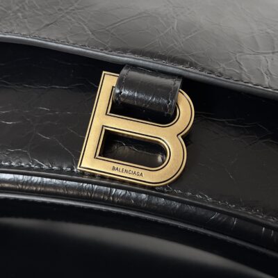 原單複刻balenciaga巴黎世家 CRUSH小號黑色壓光牛皮革鏈帶包