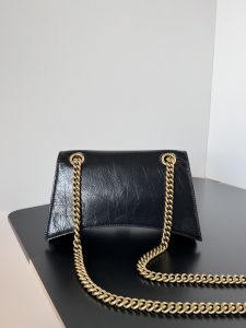 原單複刻balenciaga巴黎世家 CRUSH小號黑色壓光牛皮革鏈帶包