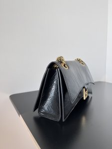 原單複刻balenciaga巴黎世家 CRUSH小號黑色壓光牛皮革鏈帶包