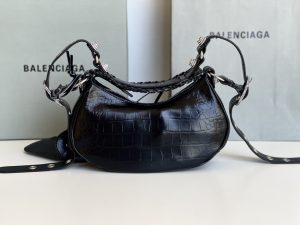 原單1比1 BALENCIAGA巴黎世家 LE CAGOLE 加小號鱷魚紋壓紋鑲萊茵石單肩包